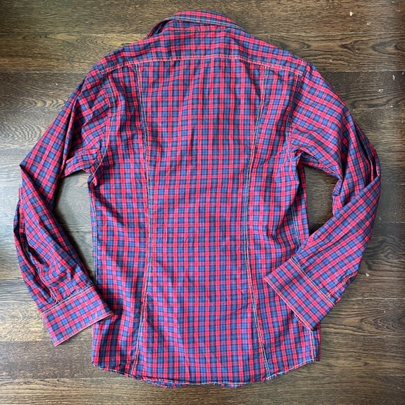 Men's Moose Knuckles Red Plaid Shirt with Snap Closures-Size Medium - Picture 4 of 8